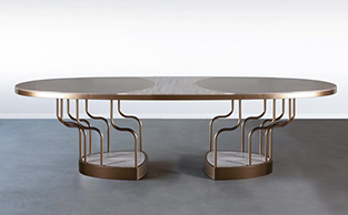 Sculptural Oval Dining table in Bronze Metal