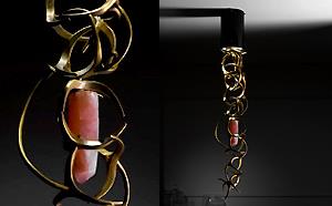 Sculptural Bronze Chandelier with Pink Quartz