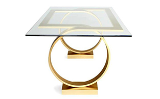Sculptural Dining Table In Gold Forged Steel