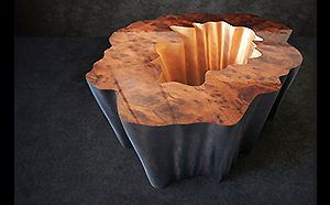 Sculptural Table in Burr Walnut Wood