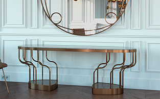 Sculptural Bronze Metal Console Table