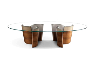 Sculptural Wood and Leather Dining Table
