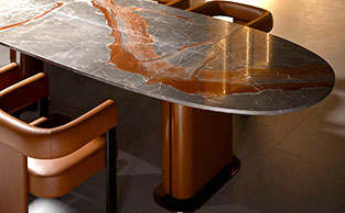 Architectural Dining Table in Luxury Marble and Copper
